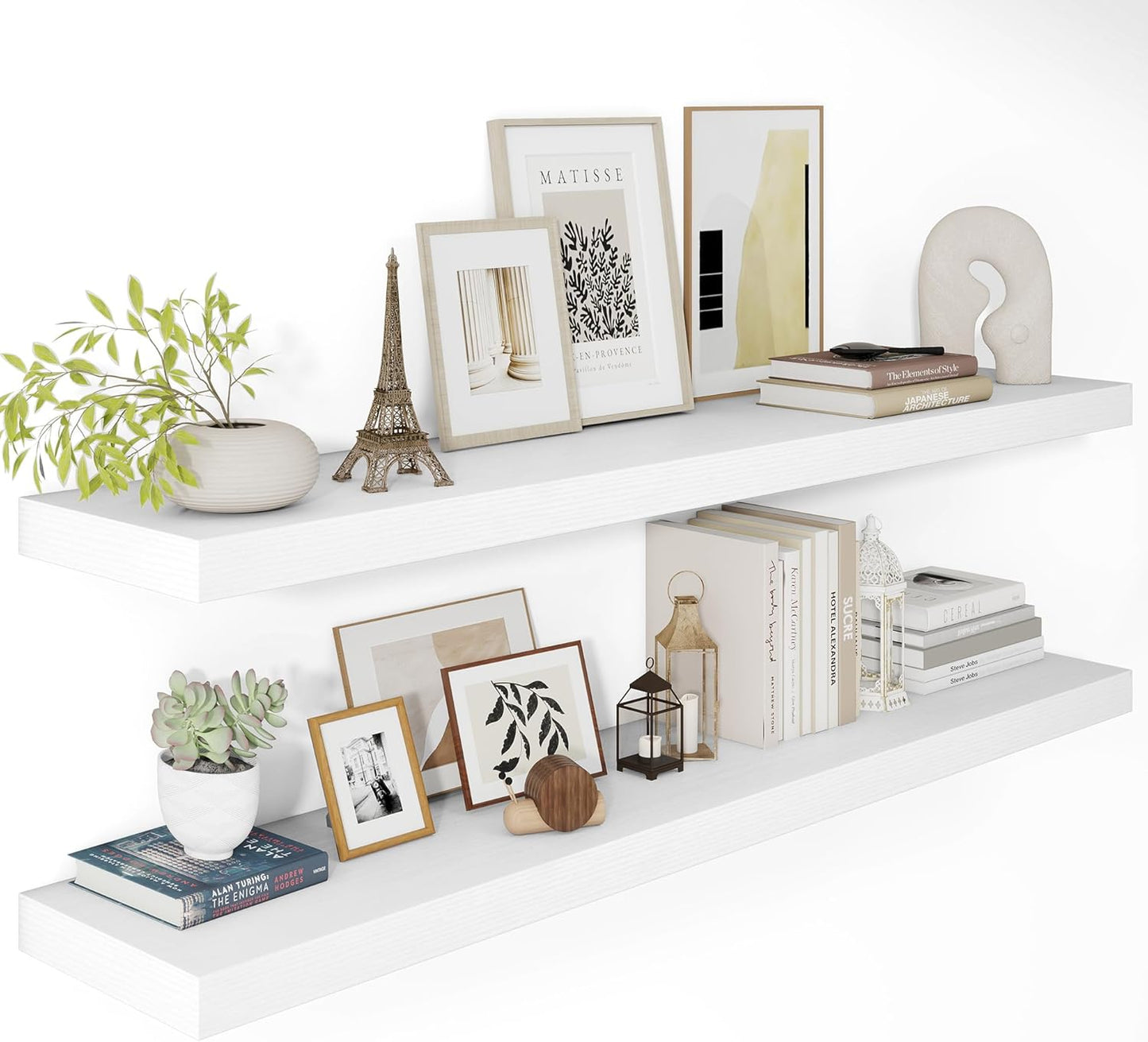 White Floating Shelves for Wall, 48 Inch X 12 Deep Shelves for Room Wall Mounted，2" Thick Heavy