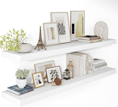 White Floating Shelves for Wall, 48 Inch X 12 Deep Shelves for Room Wall Mounted，2" Thick Heavy