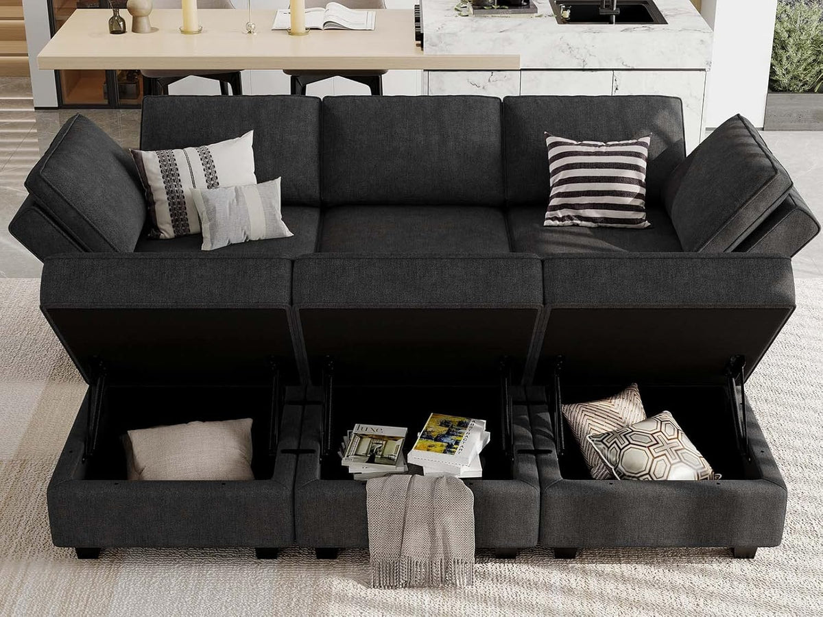 Belffin Terry Fabric Modular Sectional Sleeper Sofa Bed with Storage Convertible Sectional Couches