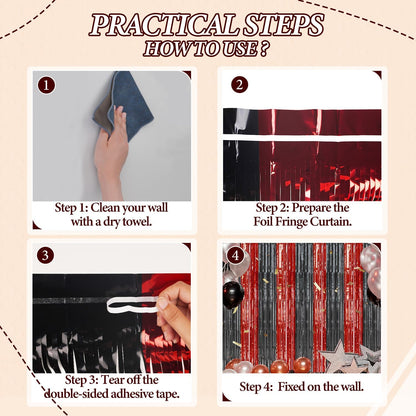 3 Pack Foil Fringe Backdrop - Red&Black Shiny Tinsel Curtains for Party Decoration/Photo Booth