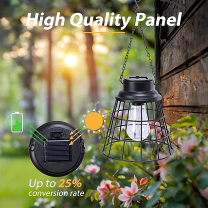 2 Pack Solar Lanterns Outdoor Waterproof , Metal Cage Design with Replaceable LED Bulb, Waterproof