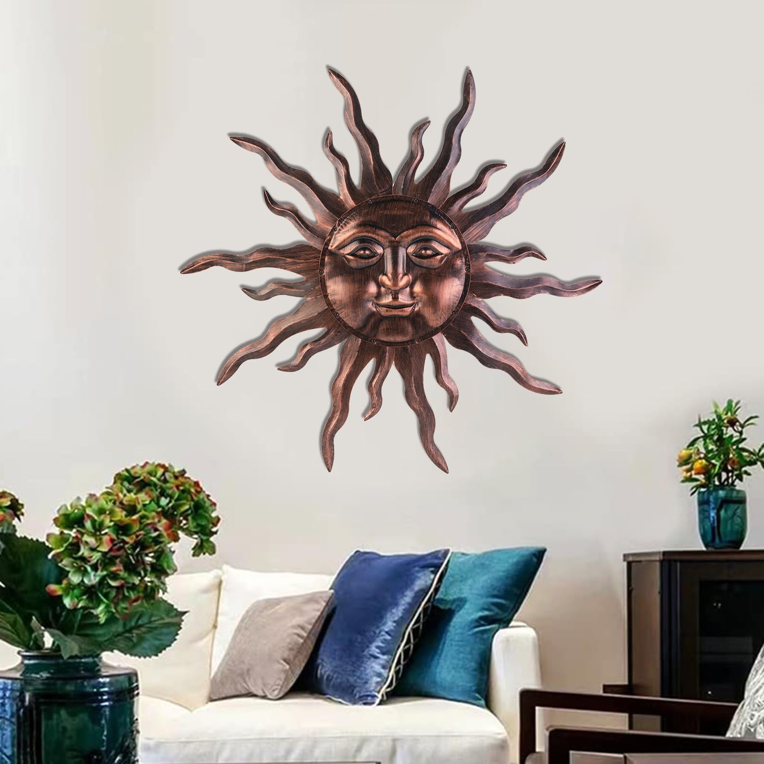 VZVXCC Large Metal Sun Wall Art Decor- 30 inches Sun Wall Hanging Decoration for Indoor Outdoor, 3D