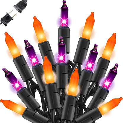 Dazzle Bright Purple and Orange Halloween Mini Lights, 20FT 100 Count Waterproof Incandescent