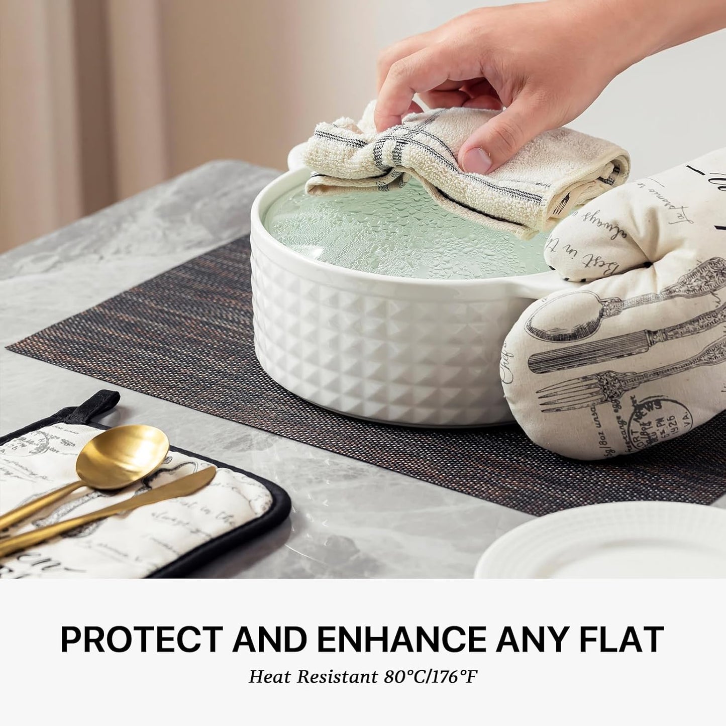 LEXMORE PlaceMats Set of 12 Vinyl/Plastic Woven Place Mats for Kitchen Table Indoor/Outdoor