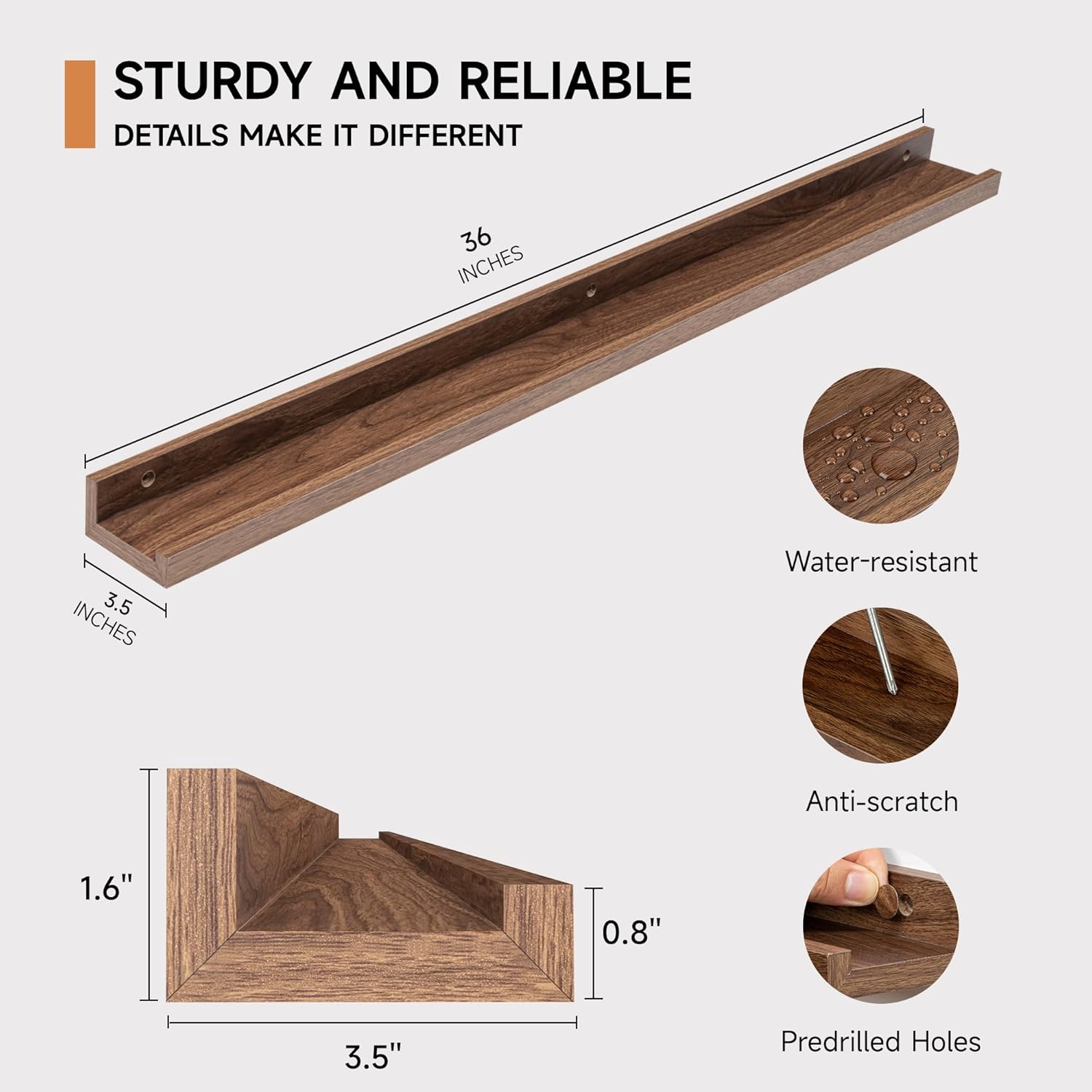 Picture Ledge Shelf for Wall, Floating Shelves Set of 4, 36 Inch Long Nursery Book Shelves for Toys