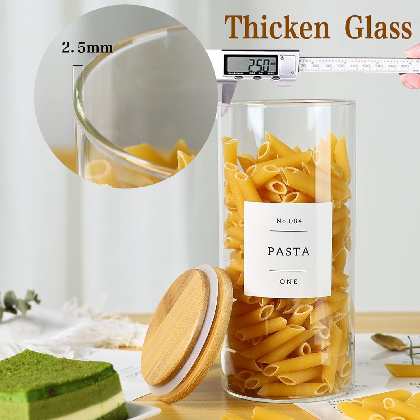 5 Pack Glass Jars with Bamboo Airtight Lids - Stackable Food Storage Containers with 132 Pantry