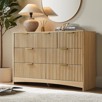 Pipishell Fluted 7 Drawers Dresser, Modern Wood Chest of Drawers, Dressers with Round Edge Design