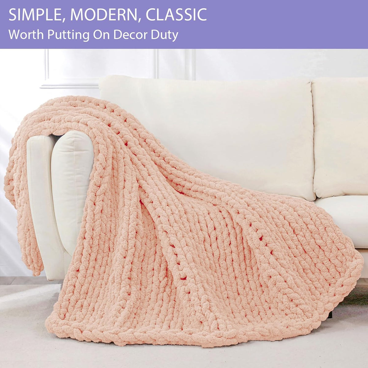 Bigacogo Chunky Knit Throw Blanket for Couch, 51x63 inches, 100% Hand Knitted with Thick Jumbo