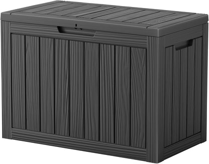 45 Outdoor Storage Box, Waterproof Resin Deck Box with Side Handles, Lockable Outdoor Bench for