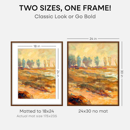Homeforia 24x30 Walnut Frame, High End Oak 24 x 30 Wooden Poster Frame with Mat 18 x 24, 30x24