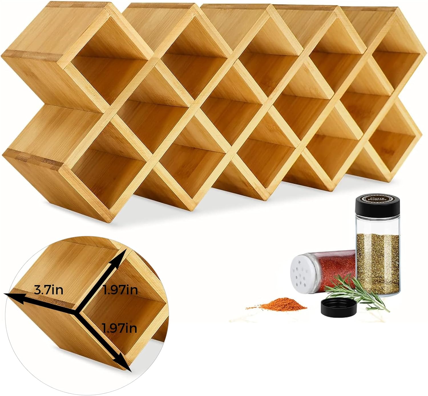 Bamboo Criss Cross Spice Rack Organizer for Cabinet, Wood Seasoning Rack Spice Holder, 18-Jar Spice