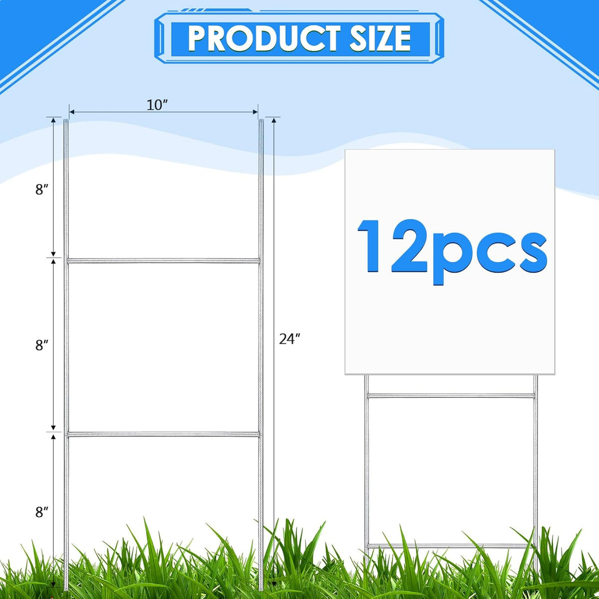 12 Pcs H Stakes for Yard Signs 24'' x 10'' Metal Heavy Duty H Frame Lawn Wire Stakes Weatherproof