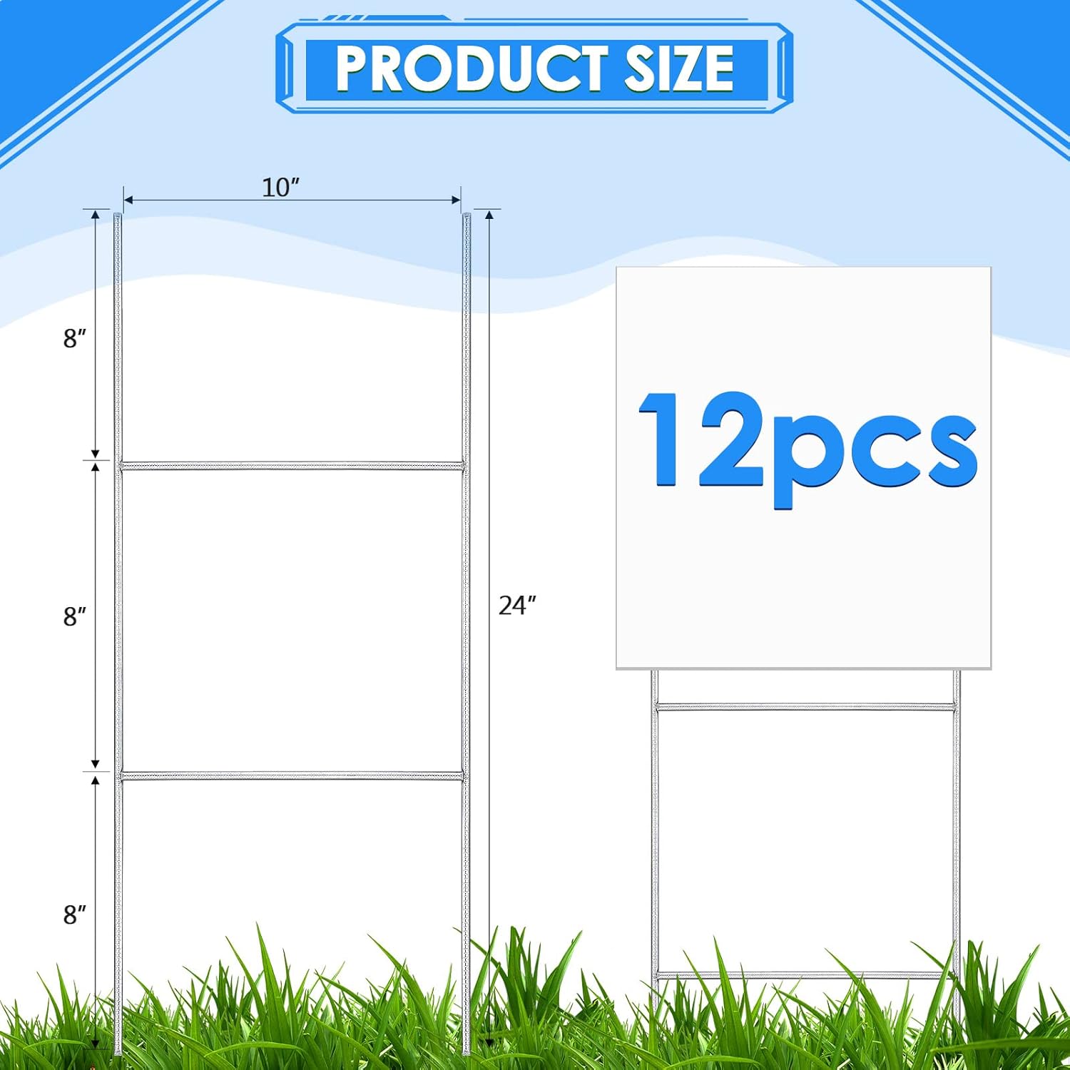 12 Pcs H Stakes for Yard Signs 24'' x 10'' Metal Heavy Duty H Frame Lawn Wire Stakes Weatherproof