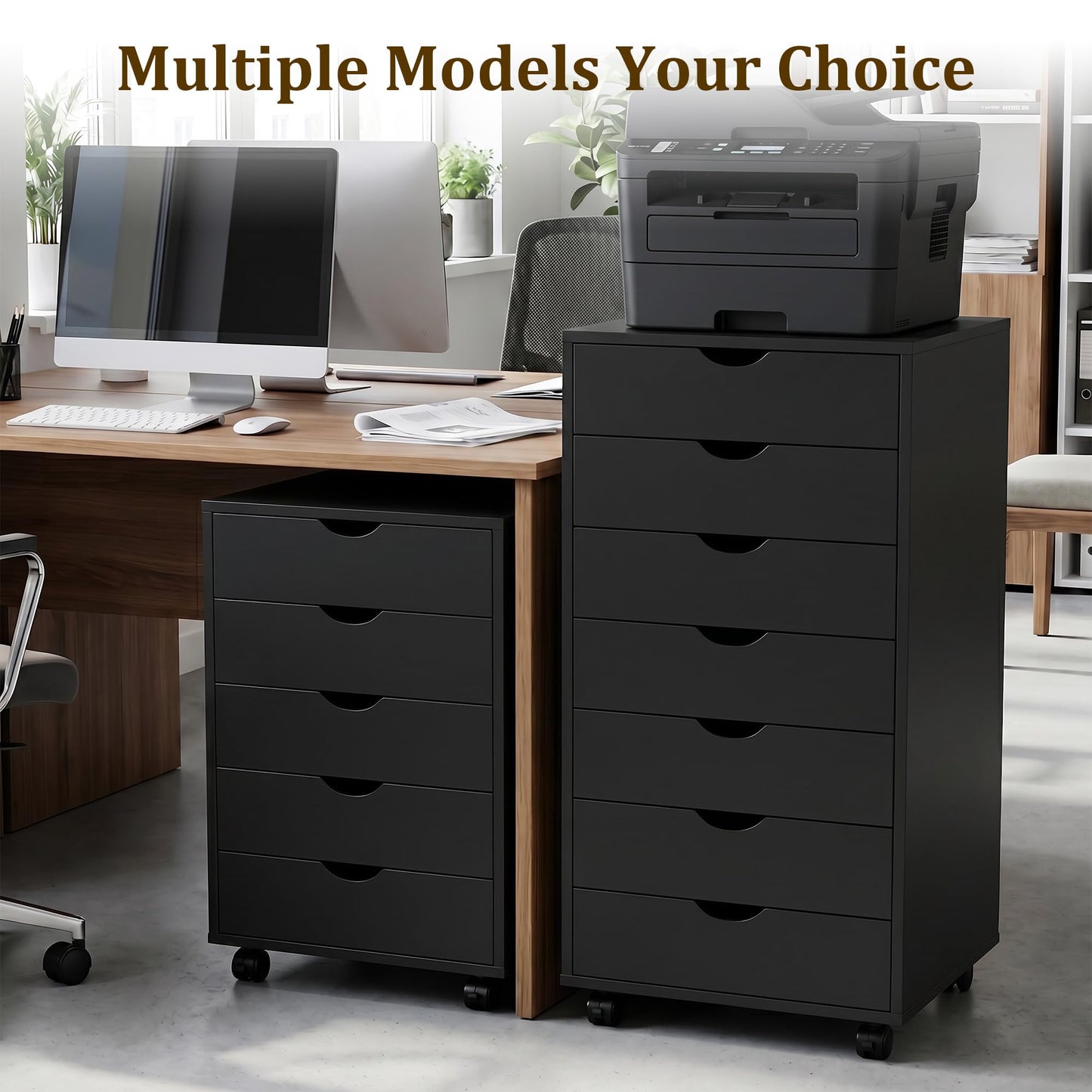 7 Drawer Office Storage Cabinet, Rolling File Cabinet for Office, Black