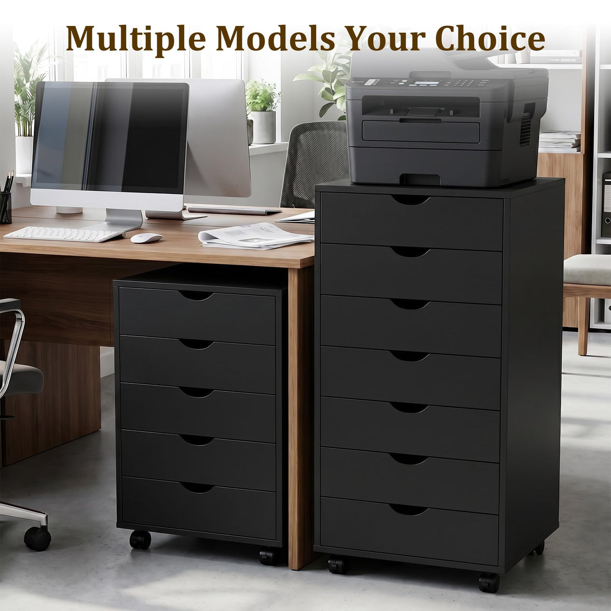 7 Drawer Office Storage Cabinet, Rolling File Cabinet for Office, Black