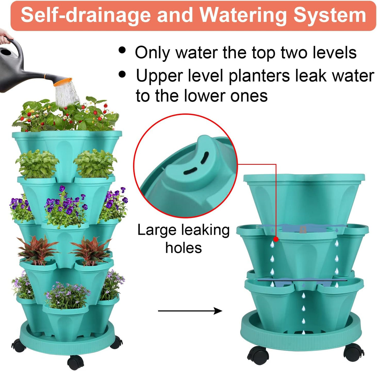 Vertical Planter 5 Tier Stackable Planters Garden Planters Strawberry Herb Flower and Vegetable