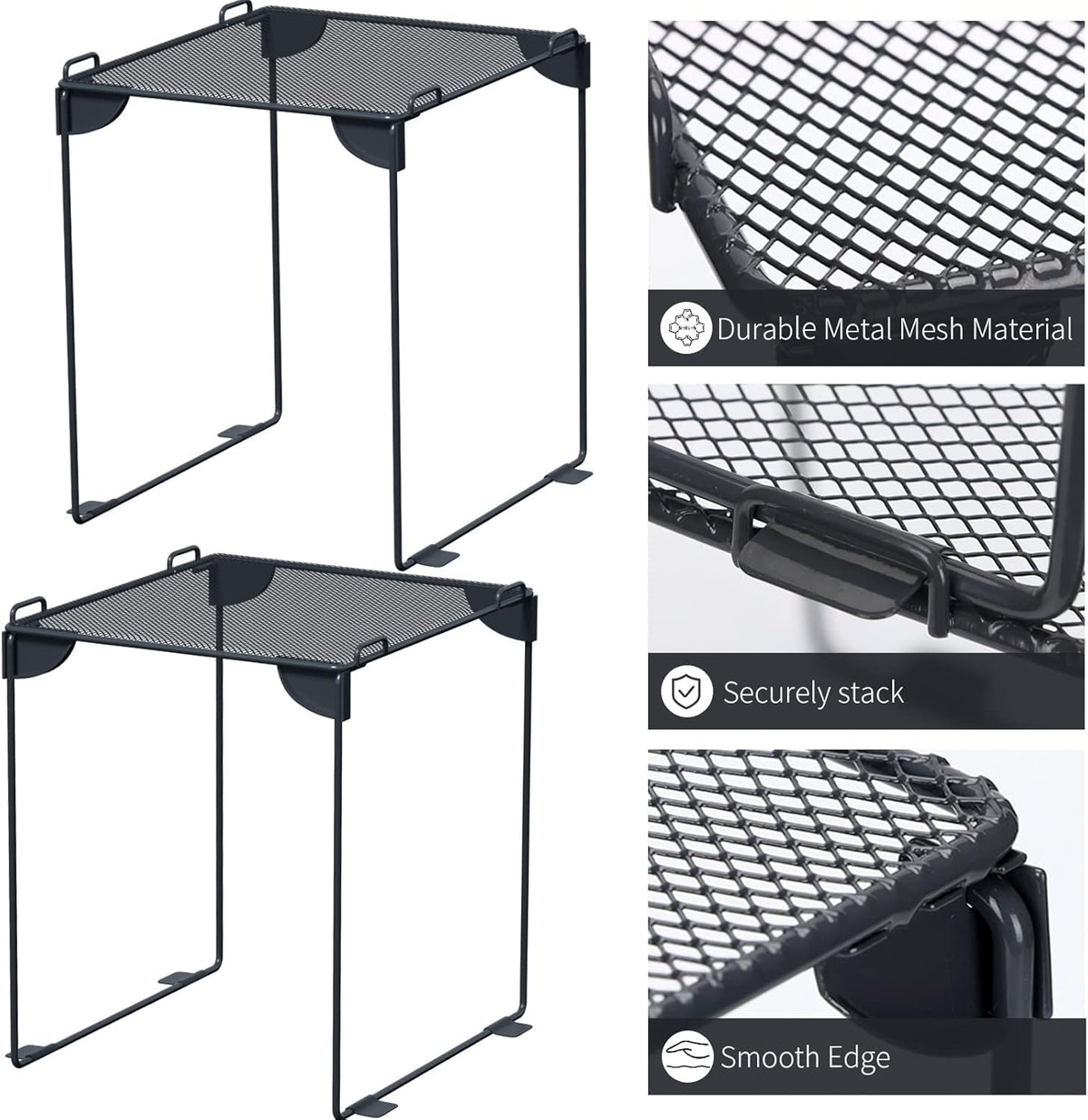 Neudeco Pack 2, Mesh Locker Shelf, Stackable Extra Tall Locker Organizer, Collapsible and Metal