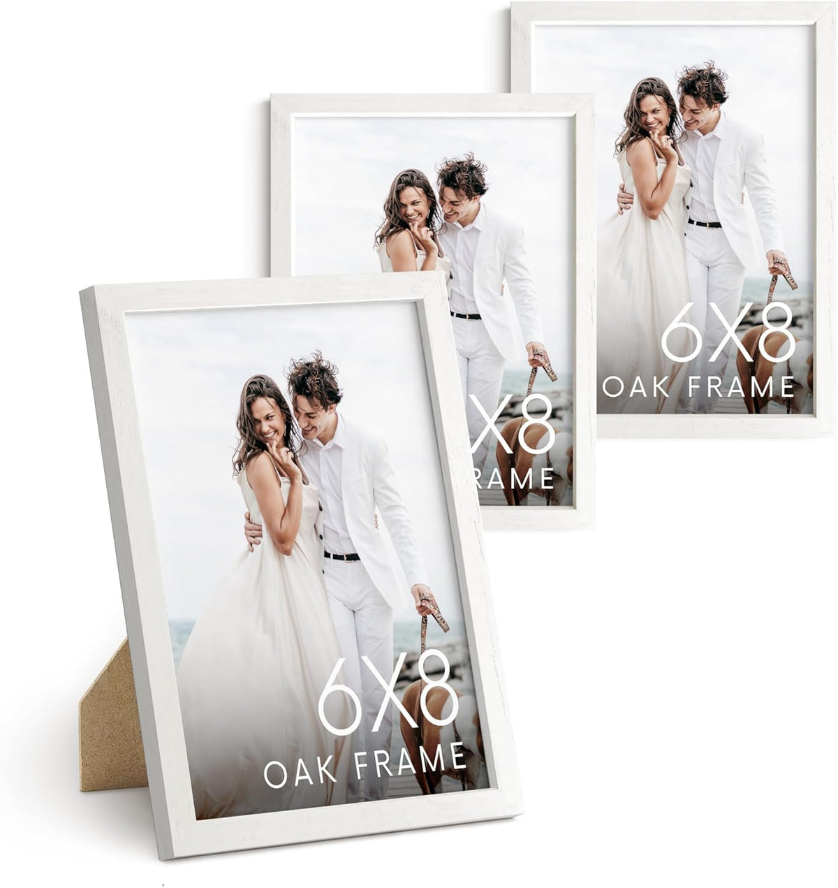 HAUS AND HUES 6x8 White Oak Wooden Picture Frame - Set of 3 6x8 Poster Frame - Premium Oak