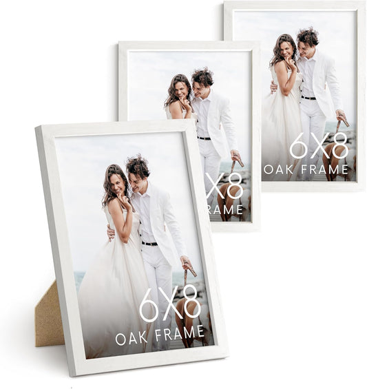 HAUS AND HUES 6x8 White Oak Wooden Picture Frame - Set of 3 6x8 Poster Frame - Premium Oak