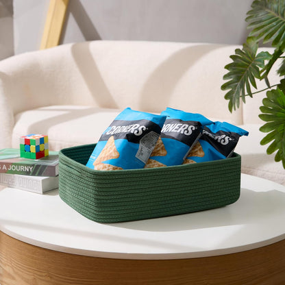 Large Shallow Organizing Baskets 15x11x5.1 Inches - Rope Woven Storage Bins for Bathroom, Shelves
