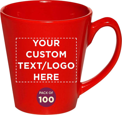 DISCOUNT PROMOS Custom Glossy Ceramic Latte Coffee Mug 12 oz. Set of 100, Personalized Bulk Pack