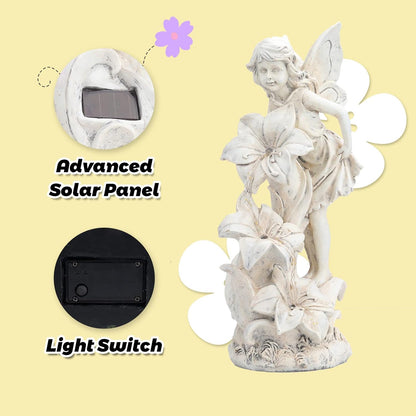 Angel Garden Statue Outdoor, Solar Powered Resin Garden Sculptures Fairy Angel Statues Waterproof