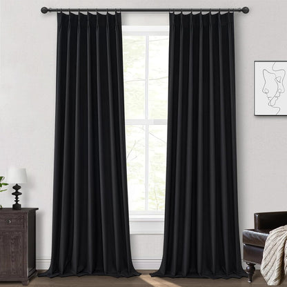 Long Black Blackout Boho Curtains, Linen Darkening Curtains for Bedroom/Nursery 102 Inches Long 2