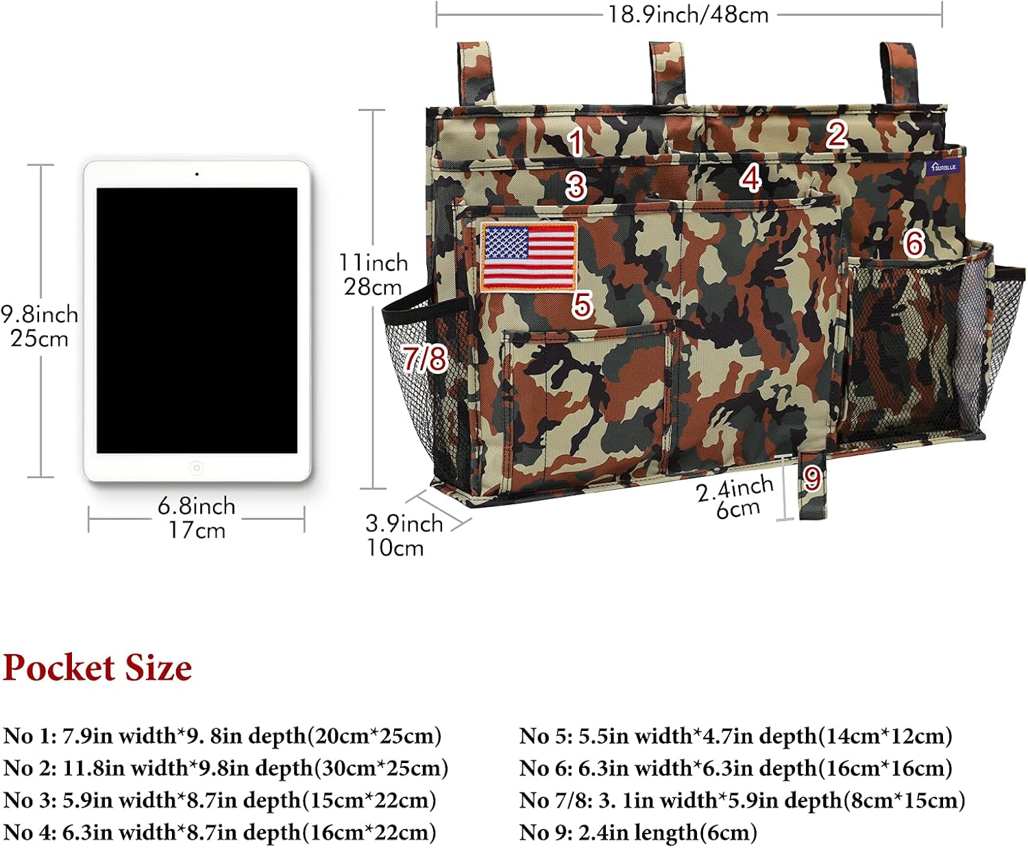 Surblue Bedside Caddy Hanging Organizer Storage Bag Pocket for Bunk, Hospital, College Dorm Rooms
