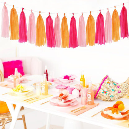 Hot-Pink Orange Fall Party-Decorations Tassel-Garland - 15pcs Groovy Baby-Shower Birthday Wedding