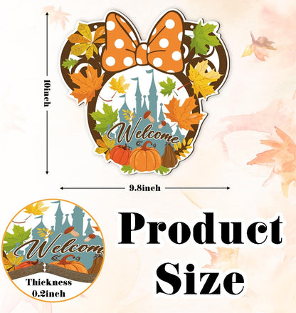 Fall Mouse Welcome Door Sign, Wooden Maple Leaves Mushroom Hanging Decor for Front Door, Fall Wood