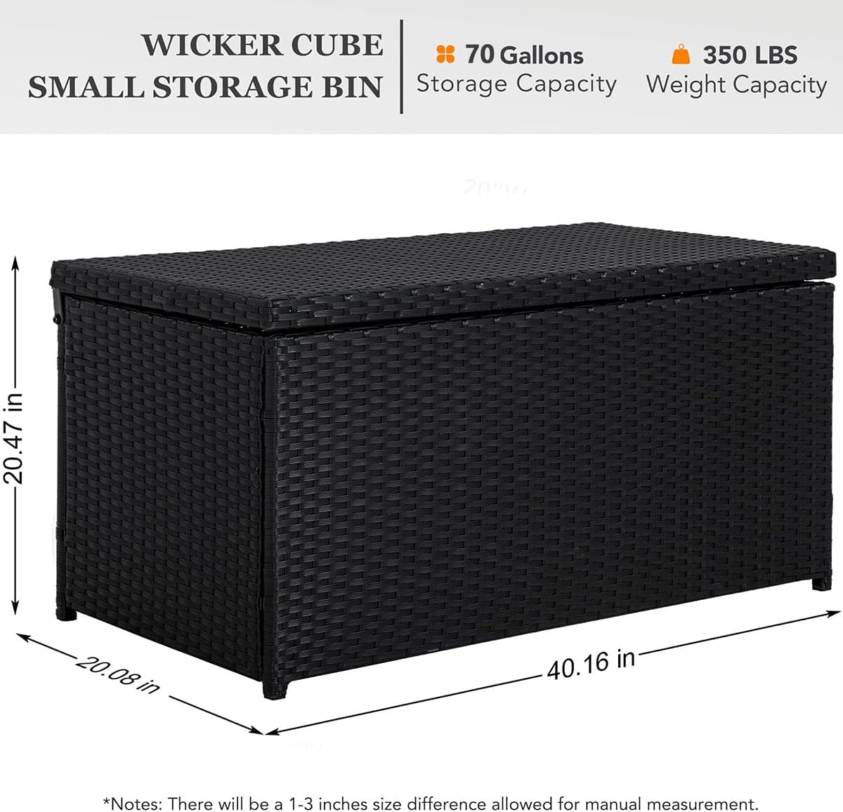 Outdoor 70 Gallon Wicker Storage Box with Waterproof Liner, Patio PE Rattan Storage Container for