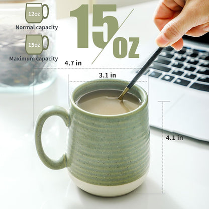 Hasense Stoneware Coffee Mugs Set of 6, 15 Oz Large Coffee Cups with Handle, Tea Mugs for Men and