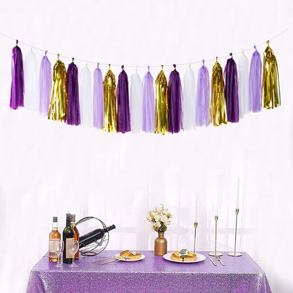 Purple-Gold Party Decoration Tassel Garland - 20pcs Lavender White Gold Birthday Party Supplies
