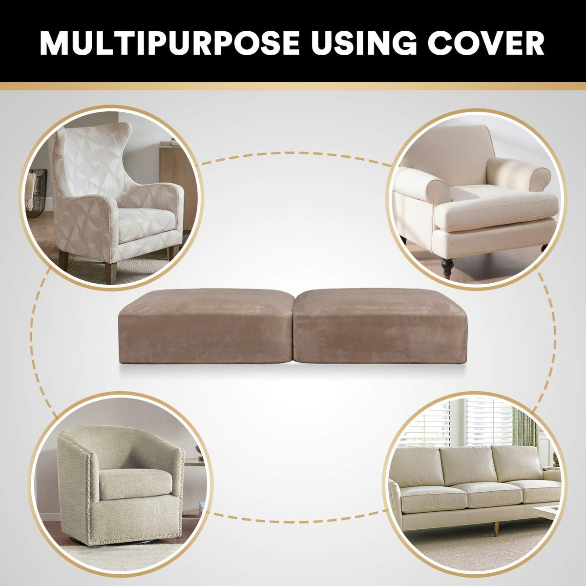 PrinceDeco Velvet Couch Cushion Cover Soft Stretch Cushion Slipcover for Chair Loveseat Sofa