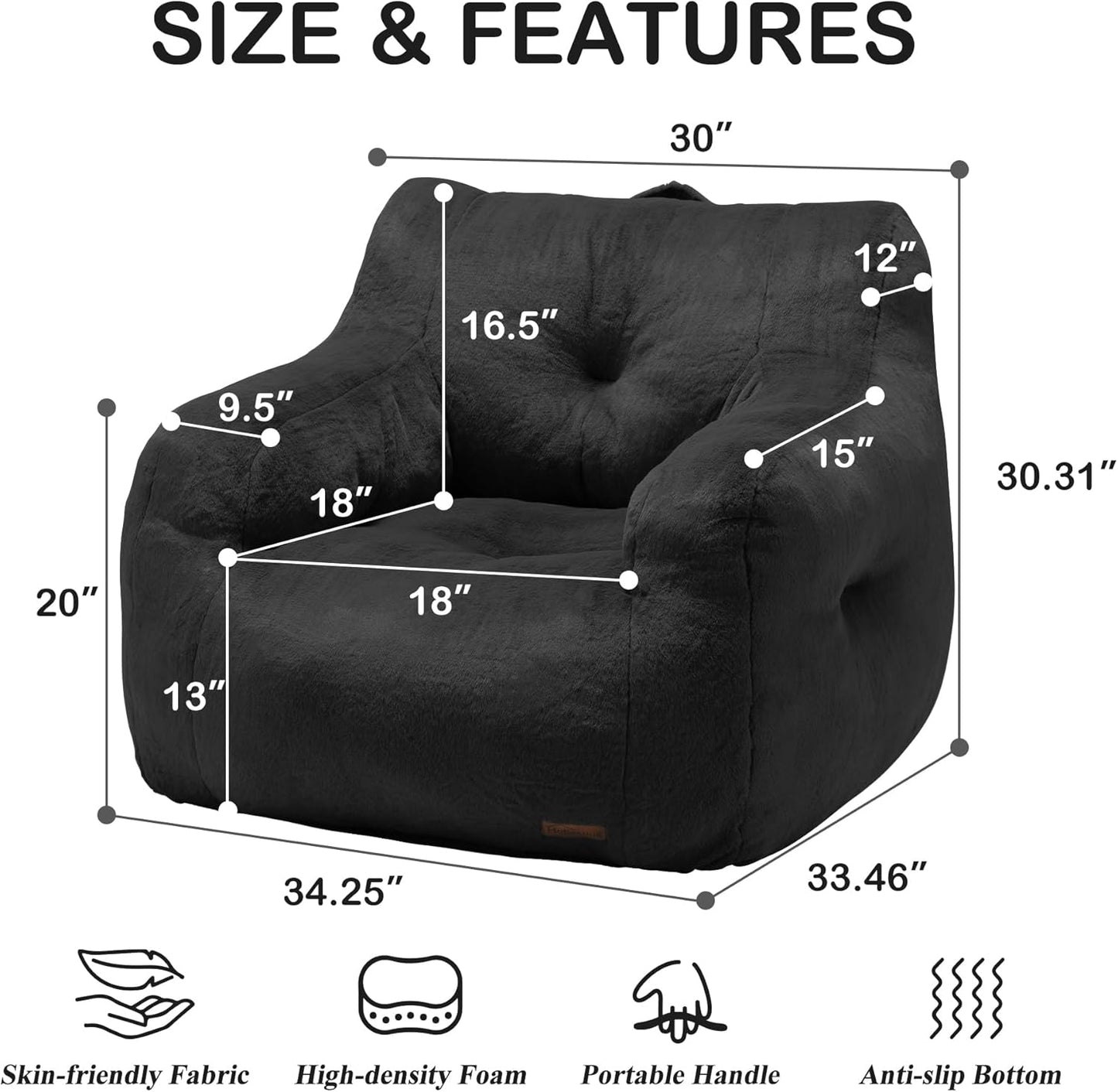 Hobestluk Bean Bag Chair for Adult Small Bean Bag Chairs with Arms Furry Beanbag Chair with Foam