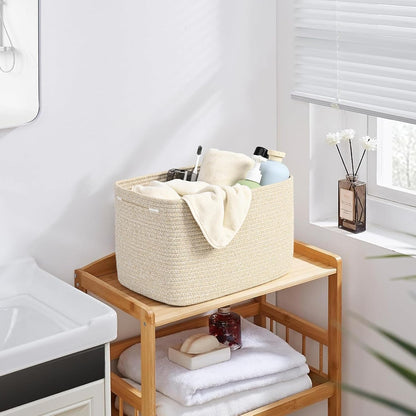 3-Pack Shelf Baskets for Organizing, Woven Storage Basket for Shelves, Cotton Rope Storage Bins for