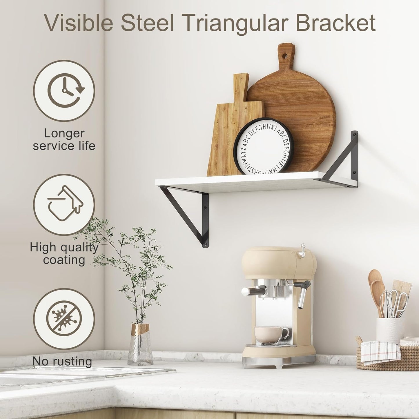 Fun Memories White Floating Shelves 18 Inch Long, Rustic Floating Shelf with Brackets, 10 Inch Deep