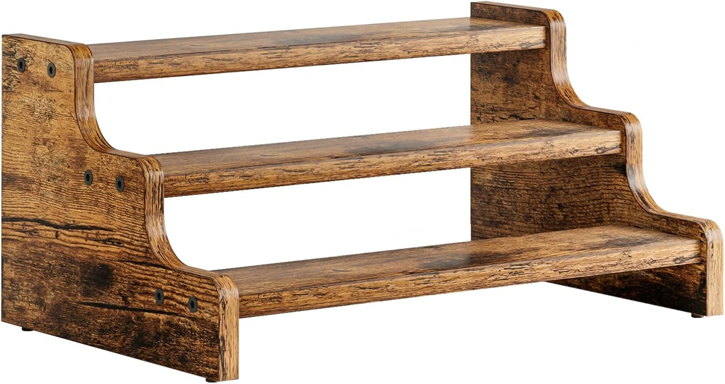 KLM 3-Tier Spice Rack, 13.8 Inch Wood Step Shelf Countertop Spice Storage Holder, Kitchen Pantry
