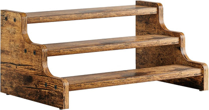 KLM 3-Tier Spice Rack, 13.8 Inch Wood Step Shelf Countertop Spice Storage Holder, Kitchen Pantry