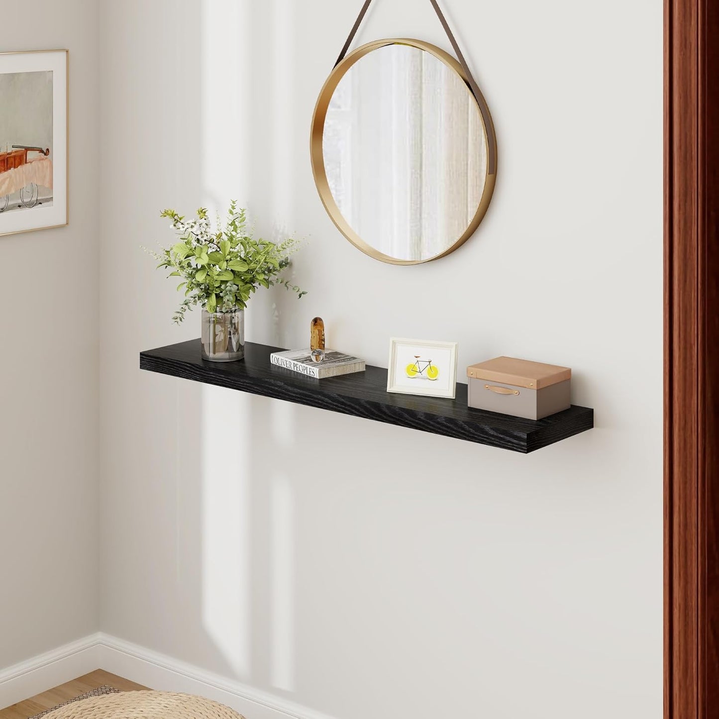 48 Inch Floating Shelves Black, Rustic Wood Floating Shelf Wall Mounted, 9 Inch Deep Floating Shelf