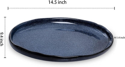 vicrays Serving Platter Ceramic Tray Plates Extra Large Oval 14.5 Inch Porcelain Dinner Plates Long