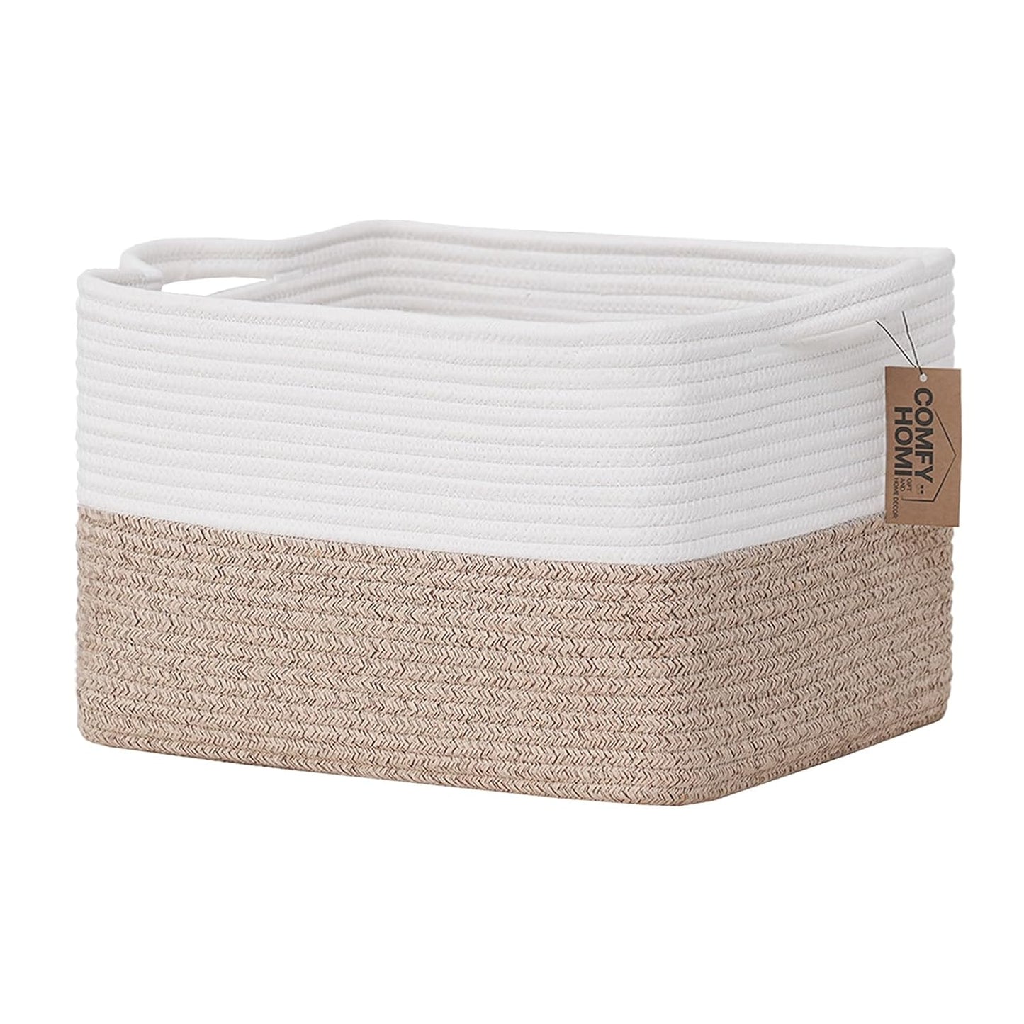 COMFY-HOMI Cotton Rope Woven Basket with Handles for Shelves,Toys,Book, Cloth Storage Baskets for