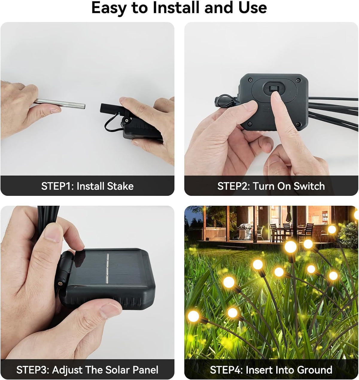 Solar Garden Lights Outdoor Waterproof, 4 Pack 32 LED Swaying Light Firefly Light Outdoor Decor