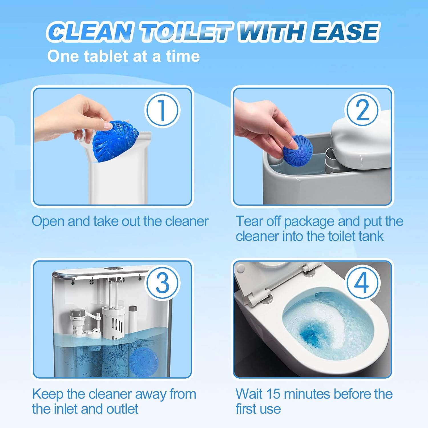 KIISIISO Automatic Toilet Bowl Cleaner Tablets，Bathroom Toilet Tank Cleaner，Blue Clean