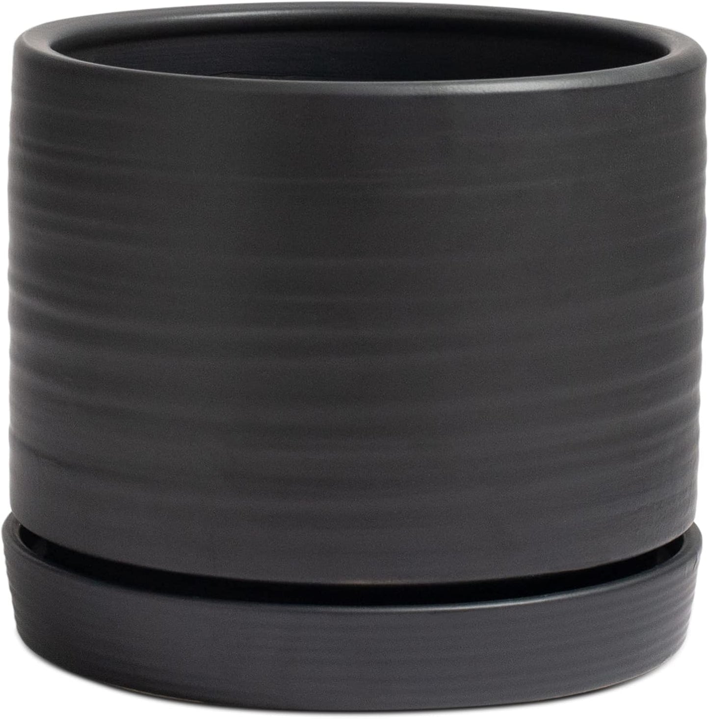 8 Inch Pots for Plants, Ceramic Planter Pot with Drainage Hole & Saucer, Indoor/Outdoor Cylinder