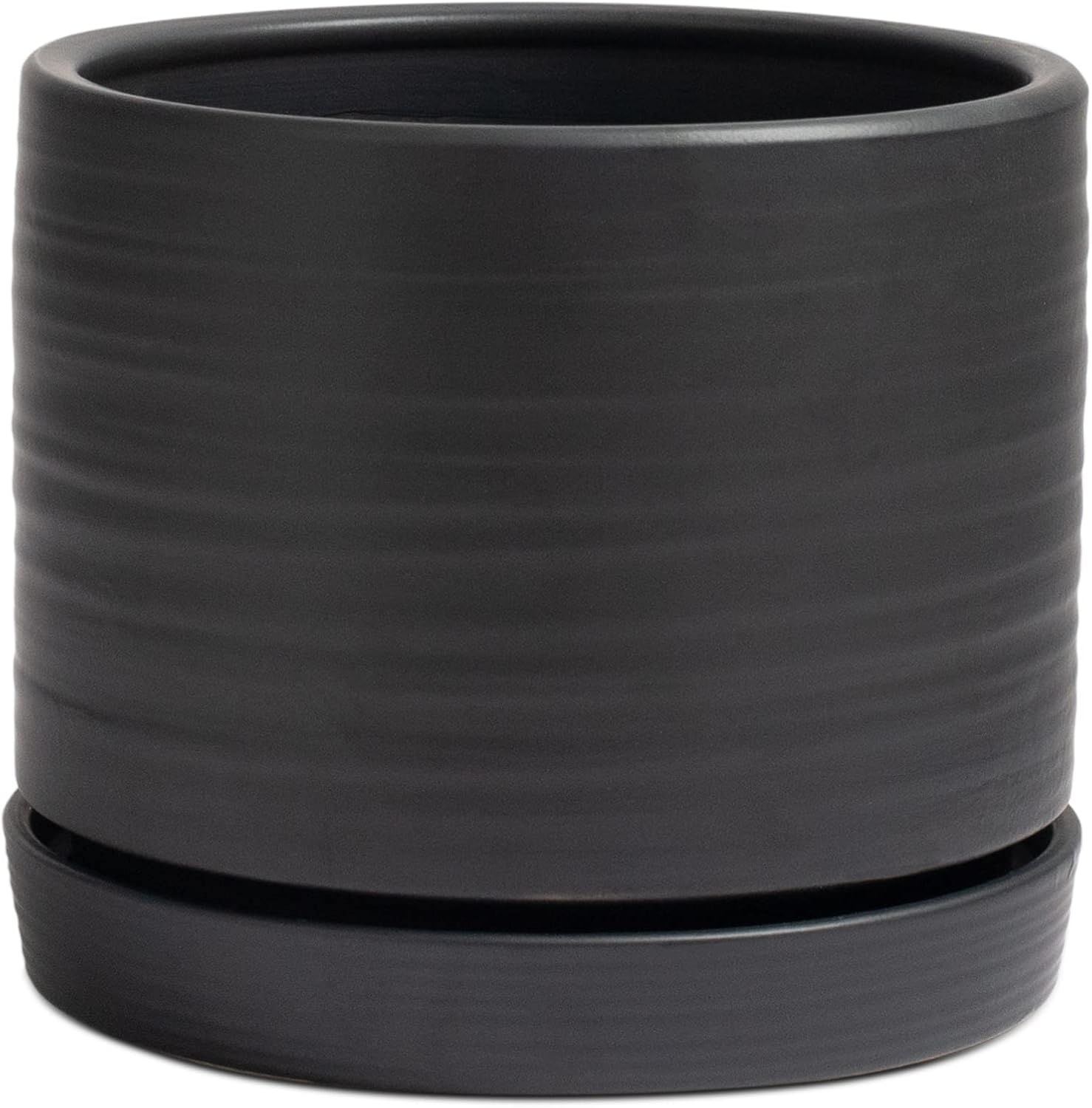 8 Inch Pots for Plants, Ceramic Planter Pot with Drainage Hole & Saucer, Indoor/Outdoor Cylinder
