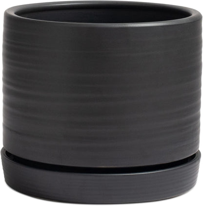 8 Inch Pots for Plants, Ceramic Planter Pot with Drainage Hole & Saucer, Indoor/Outdoor Cylinder