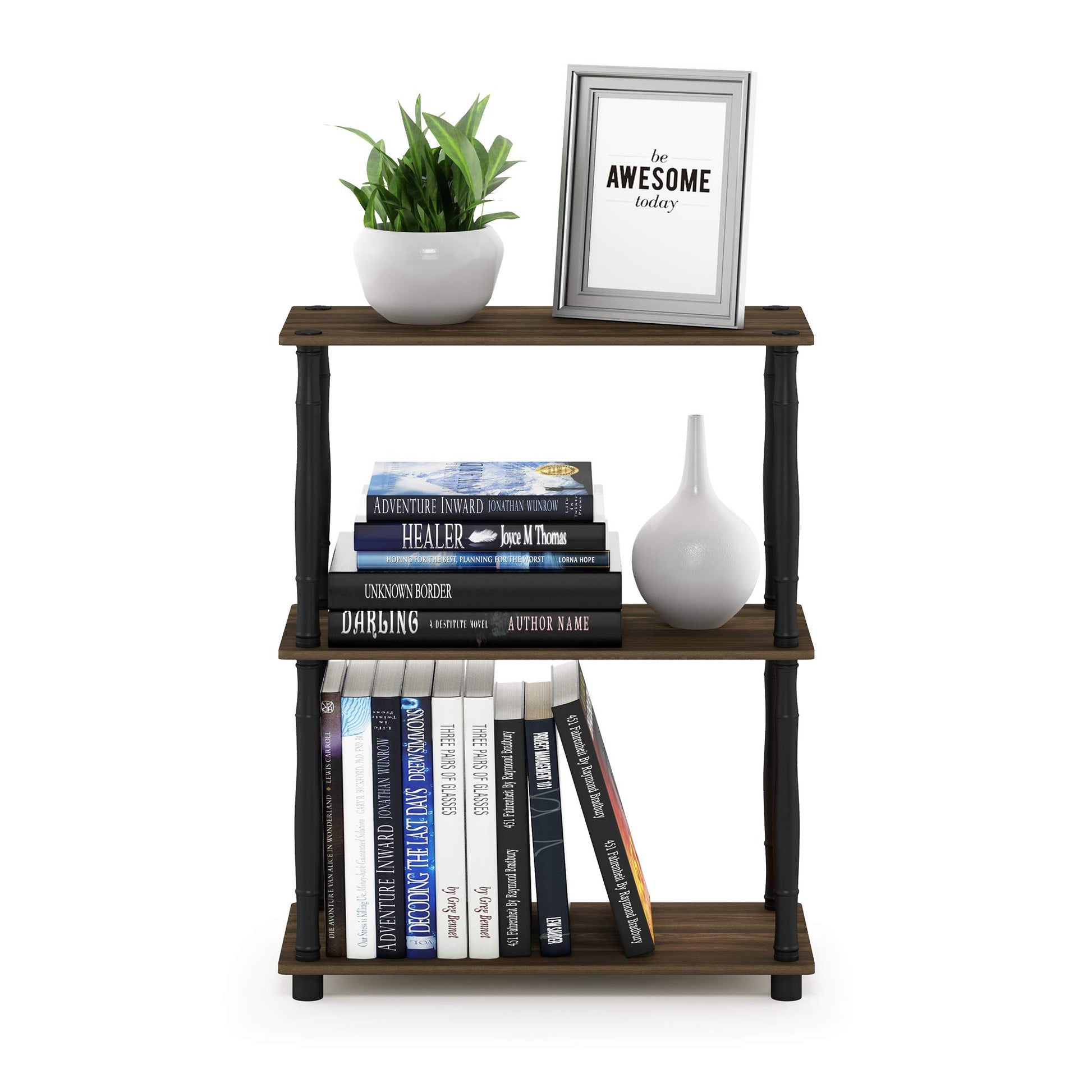 Furinno TURN-N-TUBE Storage Shelves, 3-Tier Book Shelf, Corner Shelf, Toolless Open Shelves, for