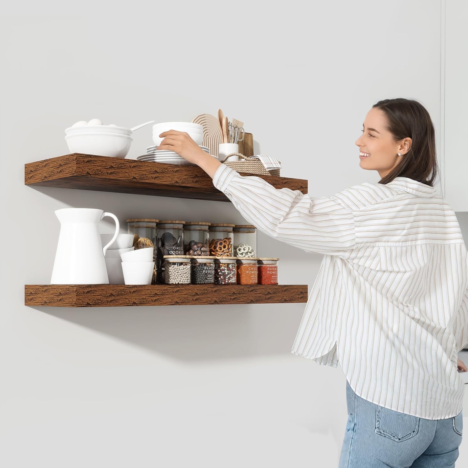 Heimlove 36 Inch Floating Shelves for Wall Set of 2,Rustic Brown Wall Shelves for Storage & Decor