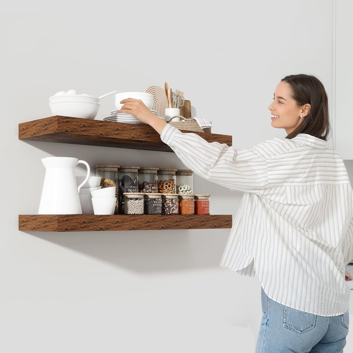 Heimlove 55 Inch Floating Shelves for Wall,10 Deep Large Rustic Brown Wall Shelf with Heavy Duty